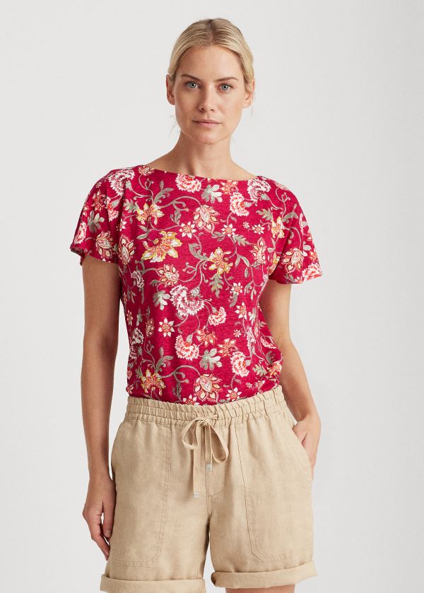 Playeras Ralph Lauren Mujer Fucsia Claro / Multicolor - Floral Flutter-Sleeve - IMDFT9273